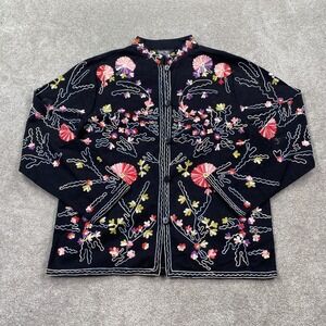 Vintage Take Two Asian Inspired Embroidered Floral Heavily Jacket Women's Size L